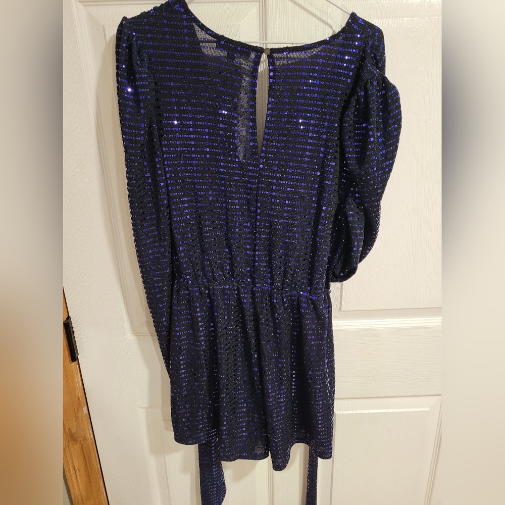 Lulus Bettie Royal Blue Metallic Long Sleeve Romper - Picture 9 of 9
